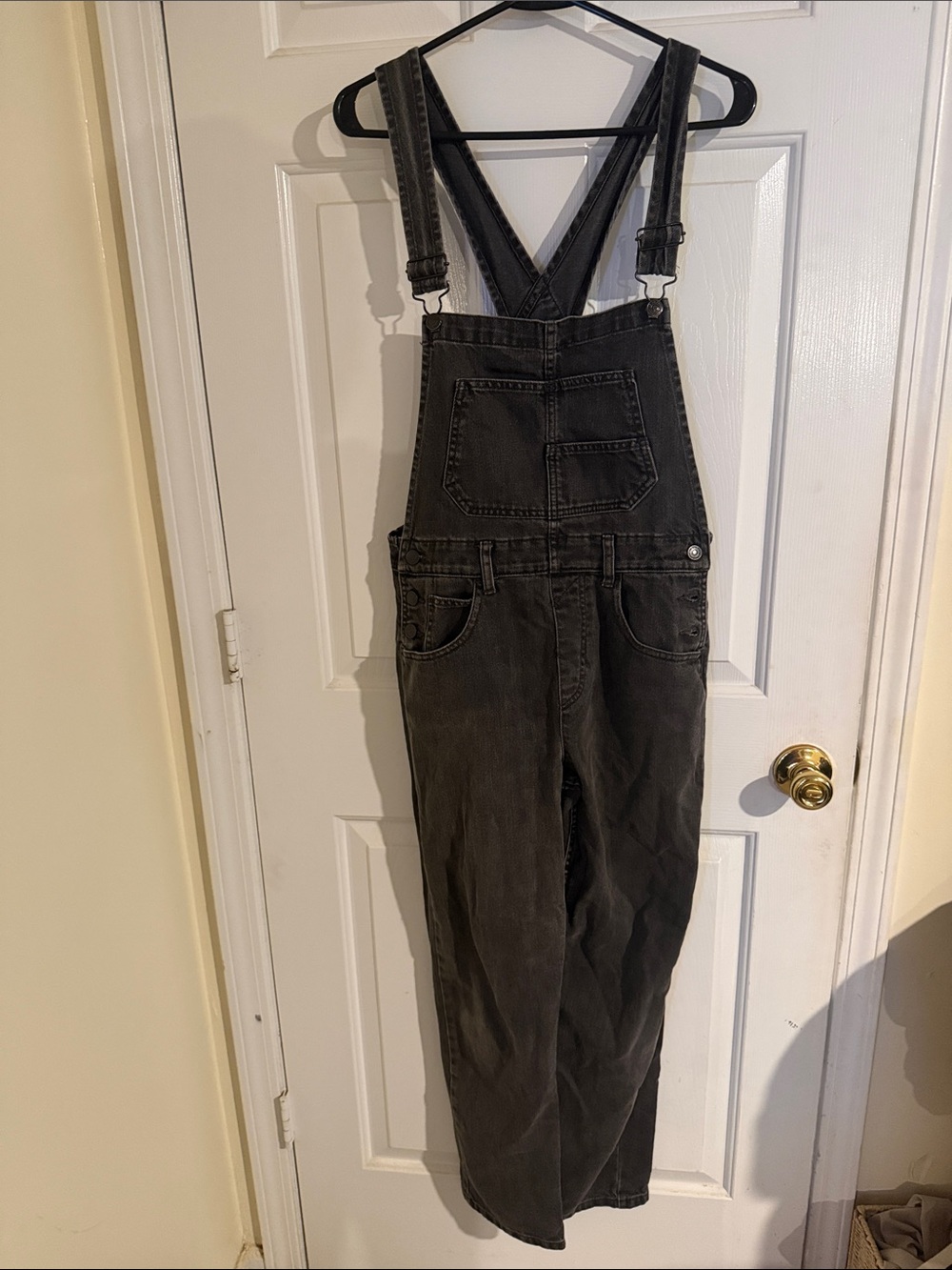 We The Free Washed Black Denim Overalls Jumpsuit